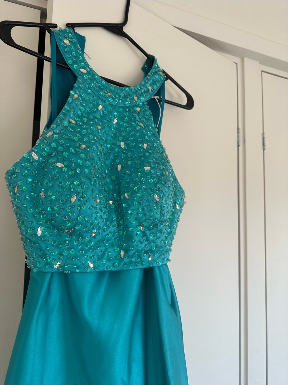 A-Line Satin Prom Skirt in Teal - Picture 7 of 11